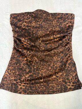 Strapless Leopard Print Crop Top in Brown